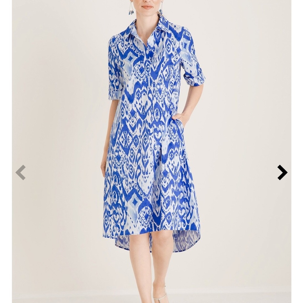 Chico's Blue and White Ikat Shirt Dress